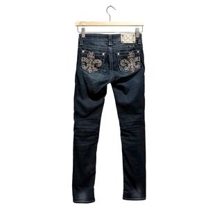 Miss Me Girls Dark Wash Fleur-De-Lis Skinny Jeans Size 12